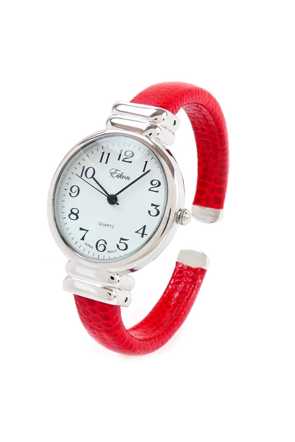 Red Snake Skin Style Band Slim Case Women's Bangle Cuff Watch