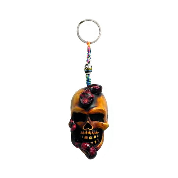 Red Snake Skull Gothic 3D Figurine Keychain Multicolored Macramé Metal Ring - Handmade Gifts Boho Car Keys Bag Accessories