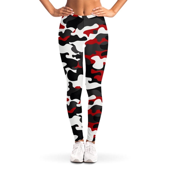 Red Snow Camouflage Print Leggings, Camo Sexy Yoga Leggings For Women.