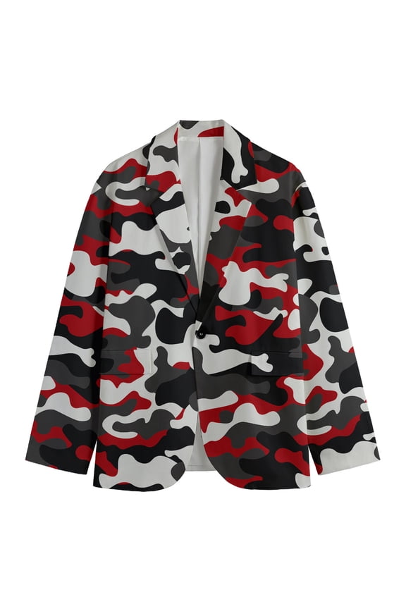 Red Snow Camouflage Print Men'S Blazer, Camo Fun Novelty Blazer