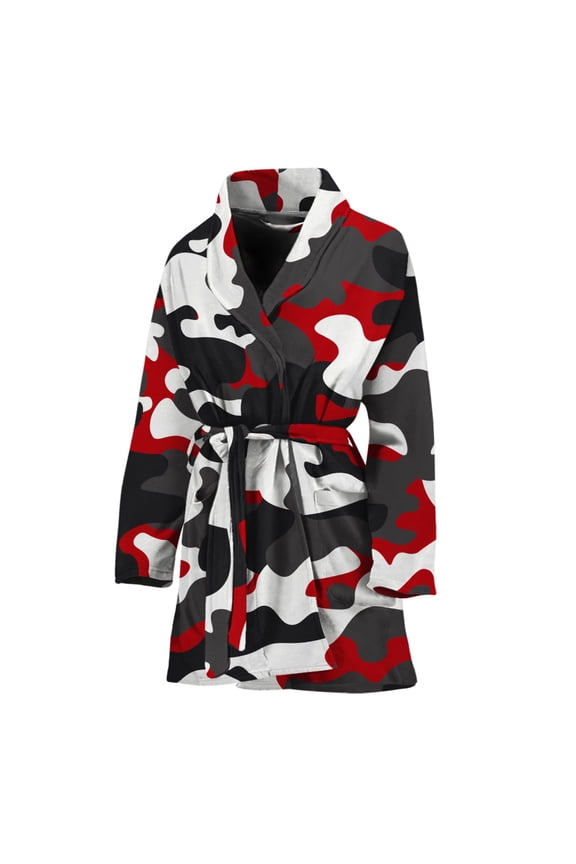 Red Snow Camouflage Women Bathrobe One Size Univeral Fits Fashion Lightweight Plush Fleece Long Robe For Women