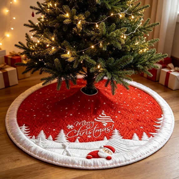 Red Snow Christmas Tree Skirt, 47.2 Inch Diameter with Snowy Holiday ...