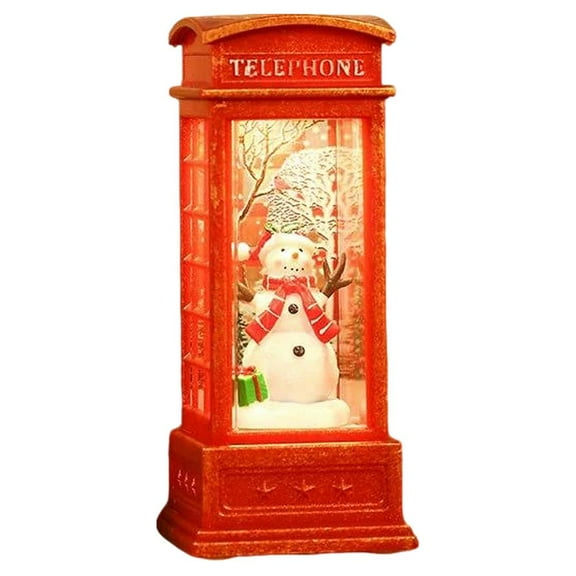 Red Snow Glo-be with Timer, Battery Operated Christmas Telephone Booth Decor with Snowflakes & Swirling Glitter, LED Candle Light for Tabletop, Gift Ornaments