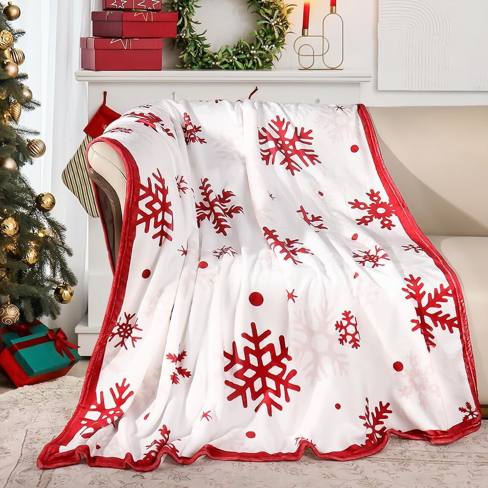 Red Snowflake Blanket Christmas Throw Blanket Winter Holiday Bed Blanket Super Soft Flannel Fleece Blanket Cozy Fuzzy Plush Throw Blanket for Couch “50 x 60”