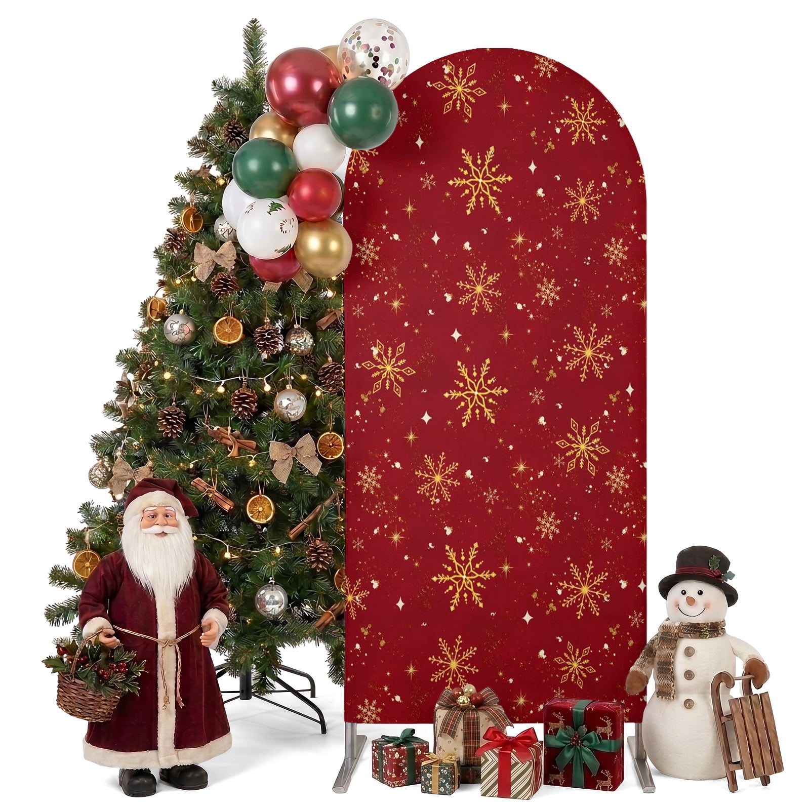 Red Snowflake Christmas Arch Backdrop Cover 6FT, Yellow Xmas Snowflake ...