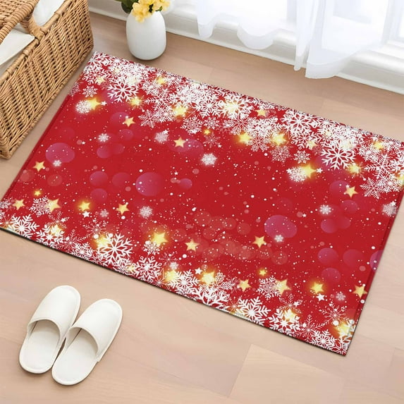 Red Snowflake Christmas Bathroom Rug Washable 2x3 Entryway Rug Non Slip Xmas Snowflake Winter Modern Art Front Door Mat Low Pile Indoor Doormat Throw Floor Carpet for Kitchen Bedroom Entrance
