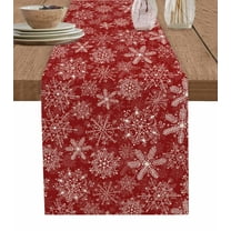 Red Snowflake Christmas Burlap-Cotton Table Runner 90 Inches Long,Xmas Snowflake Vintage Farmhouse Table Runners,Outdoor Dining Tablecloths Decor for Baby Shower Party Wedding 13x90