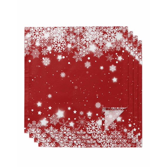 Red Snowflake Christmas Cloth Napkins Set of 4 Reusable Dinner Napkins, Winter Xmas Star Snowflake Cocktail Napkin Washable Table Napkins for Wedding/Holiday Party/Baby Shower 20"x20"