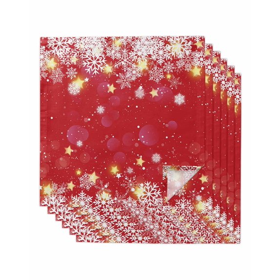 Red Snowflake Christmas Cloth Napkins Set of 6 Reusable Dinner Napkins, Xmas Snowflake Winter Modern Art Cocktail Napkin Washable Table Napkins for Wedding/Holiday Party/Baby Shower 20"x20"