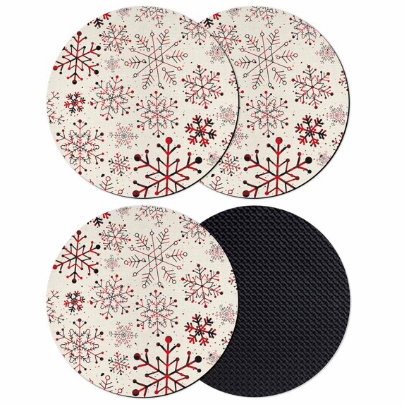 Red Snowflake Christmas Coasters Set of 4, Absorbent Coasters for Drinks, Xmas Snowflake Rustic Coaster for Desk Coffee Table Protection, Home Decor House Warming Gifts 4"