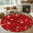 thumbnail image 1 of Red Snowflake Christmas Round Rug 5ft Washable Circle Kitchen Rugs Non Slip Xmas Snowflake Modern Art Winter Large Area Rug Indoor Floor Carpet for Bedroom Living Room Home Office Dining Room Nursery, 1 of 8