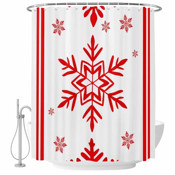 Red Snowflake Christmas Shower Curtain, Waterproof Shower Curtains for Bathroom, Xmas Abstract Art Winter Washable Fabric Bathtub Curtain Set Bath Decor with 12 Hooks 72"x78"