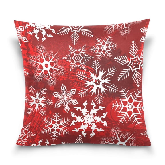 Red Snowflake Christmas Square Throw Pillow Covers Couch Decorative Pillow Cases Outdoor Sofa Cushion Cover Modern Decor for Bed Living Room 16" x 16"