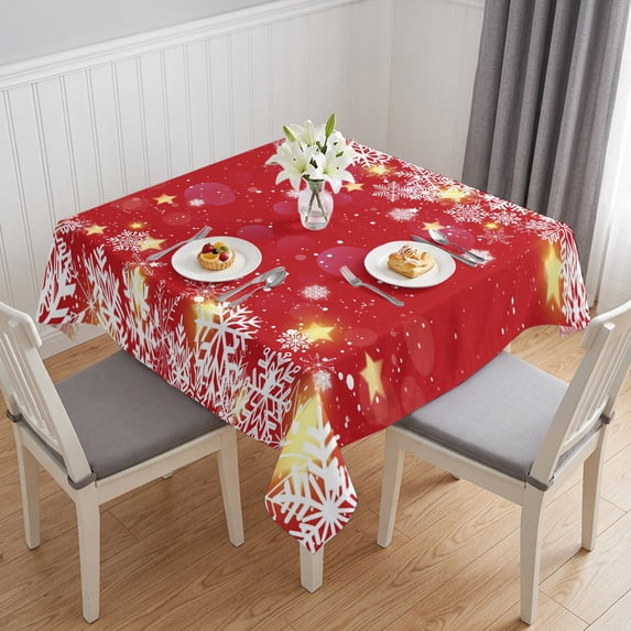 Red Snowflake Christmas Table Cloth Waterproof Tablecloths, Xmas Snowflake Winter Modern Art Tablecloth Dining Table Cover for Kitchen Party Tabletop Outdoor, Square Tablecloth 54x54 Inch