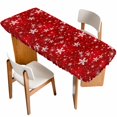 thumbnail image 1 of Red Snowflake Christmas Table Cloths for 8 Foot Rectangle Tables, Xmas Snowflake Modern Art Winter Patio Waterproof Elastic Fitted Tablecloths, Washable Rectangular Table Cover for Camping, 1 of 8