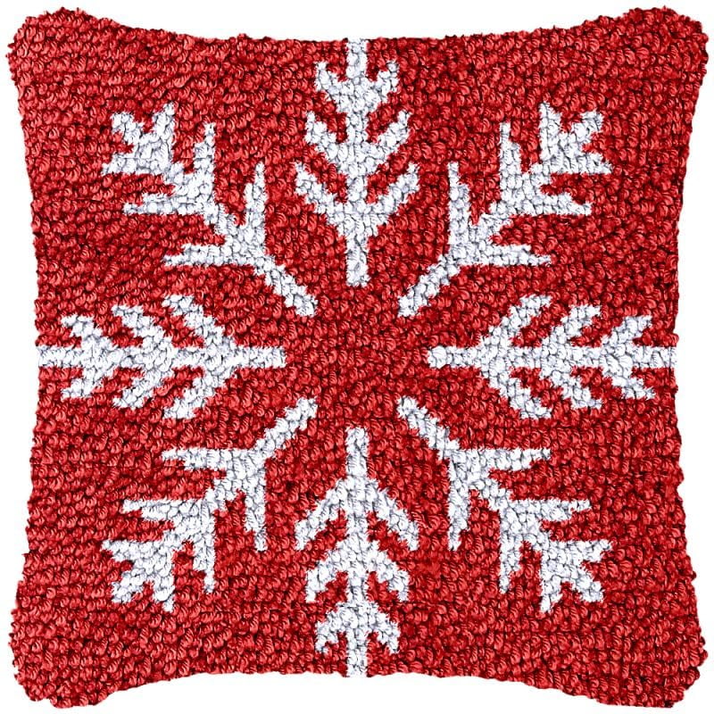 Red Snowflake Latch Hook Pillow Cover Kits for DIY Handmade Throw Pillow Cross Stitch Latch Hook Pillowcase Rug Kits with Preprinted Color Pattern Canvas Crochet Yarn Kits 17''X 17''(fv68)