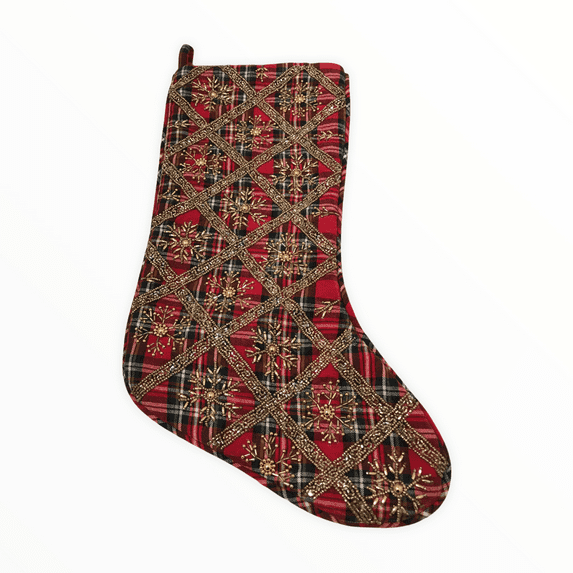 Red Snowflake Pattern Beaded Christmas Stocking By ARTISAN DE LUXE -22"