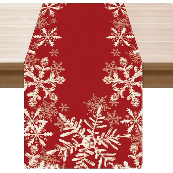 Red Snowflakes Christmas Winter Xmas Cloth Table Runner Burlap Table Decoration for Home Kitchen Dining Dinner Indoor Holiday Farmhouse Decor 13.8x71 Inch