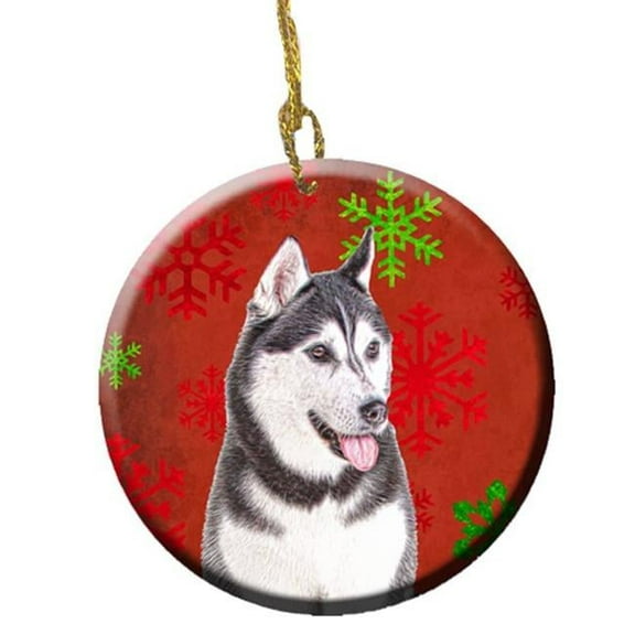Red Snowflakes Holiday Christmas Alaskan Malamute Ceramic Ornament