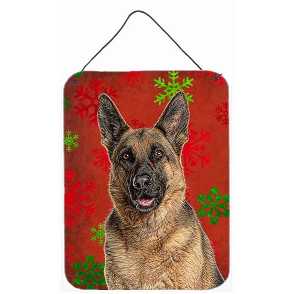 Red Snowflakes Holiday Christmas German Shepherd Aluminium Metal Wall or Door Hanging Prints