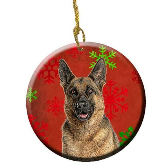 Red Snowflakes Holiday Christmas German Shepherd Ceramic Ornament