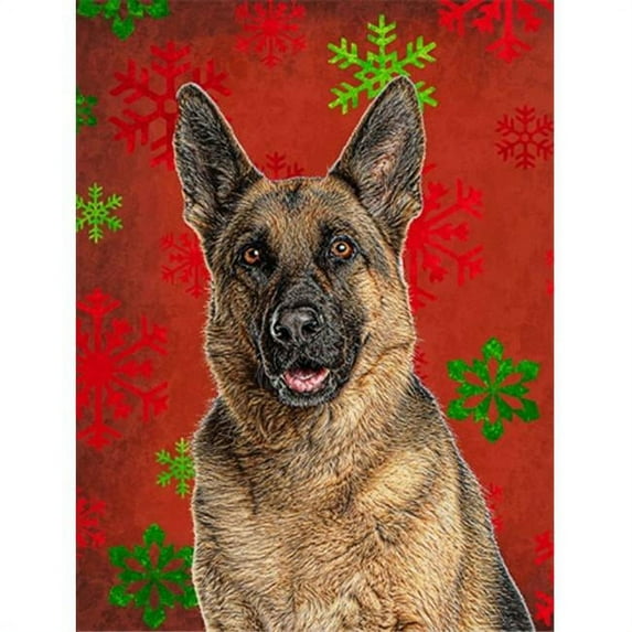 Red Snowflakes Holiday Christmas German Shepherd Flag Garden Size