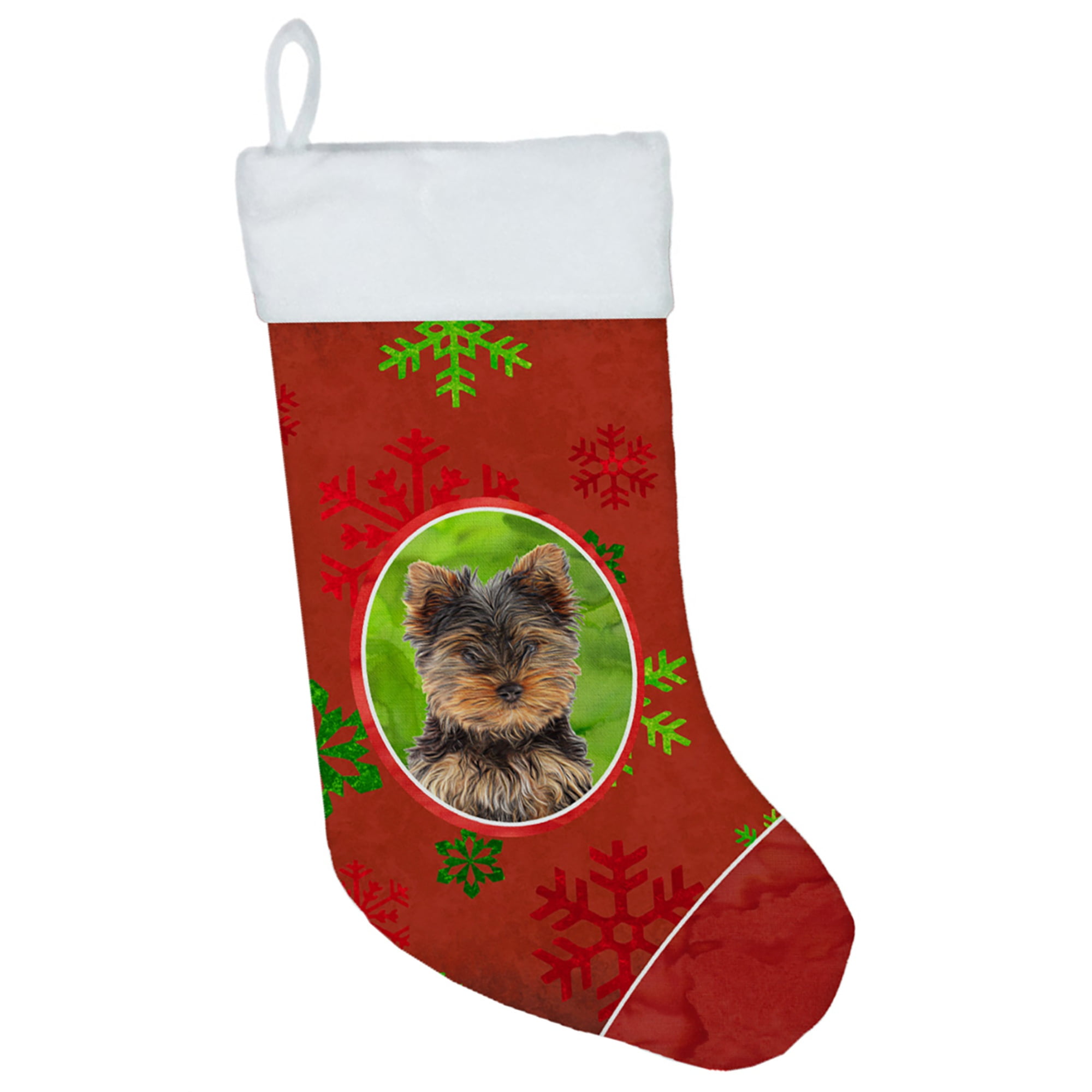 Red Snowflakes Holiday Christmas Yorkie Puppy / Yorkshire Terrier Christmas Stocking