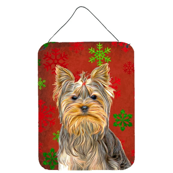 Red Snowflakes Holiday Christmas Yorkie / Yorkshire Terrier Wall or Door Hanging Prints