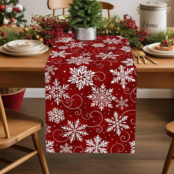 Red Snowflakes Table Runner 36 Inches Long for Dining Table Decor, Cotton Linen Farmhouse Table Runner Washable Coffee Table Runners Dresser Scarf for Kitchen Party Holiday Seasonal Winter Christmas