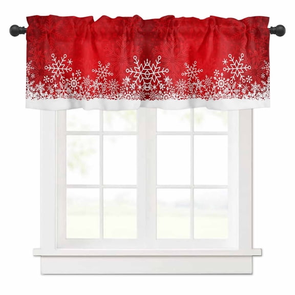 Red Snowflakes Valances for Windows Winter Xmas Red White Nature Snow Scene Rod Pocket Curtain Valance Window Treatment Short Curtains for Kitchen Living Room, 42"x12"