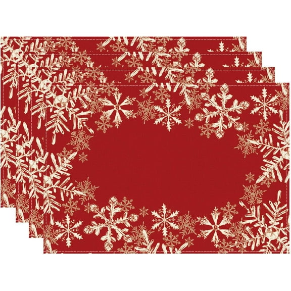 Red Snowflakes Winter Christmas Xmas PlacematsSet of 4 Table Mats for Party Home Kitchen Dining Table Decorations 12x18 Inch