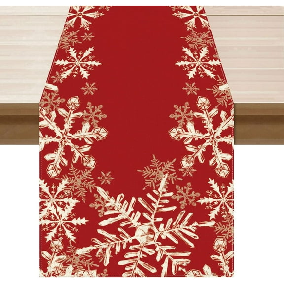 Red Snowflakes Winter Christmas Xmas Table Runner Table Decoration for Home Kitchen Dining Holiday Decor 13x36 Inch