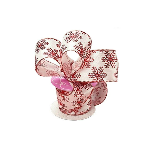Red Snowflakes Wired Christmas Ribbon - 2 1/2" x 10 Yards, Red Glitter Snowflakes on White Ribbon, Wreath, DIY Crafts, Presents, Wreath, Bows, Winter