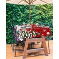 thumbnail image 1 of Red Snowman Balls Christmas Outdoor Tablecloth - 52x70 Inch Rectangle Dining Table Cover, Xmas Tree Snowflake Waterproof Outdoor Table Cloth with Umbrella Hole & Zipper for Picnic/Patio, 1 of 5