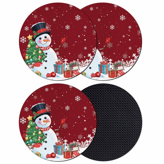 Red Snowman Christmas Coasters Set of 4, Absorbent Coasters for Drinks, Gifts Xmas Tree Winter Snowflake Coaster for Desk Coffee Table Protection, Home Decor House Warming Gifts 4"