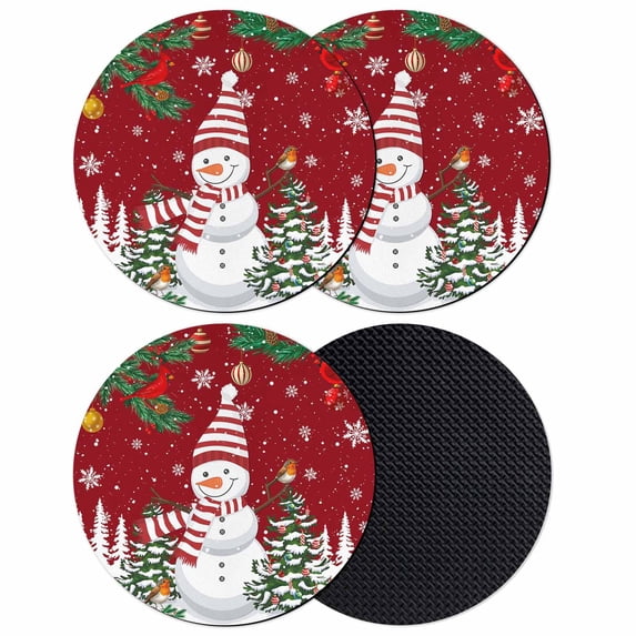 Red Snowman Christmas Coasters Set of 4, Absorbent Coasters for Drinks, Xmas Tree Snowflake Balls Coaster for Desk Coffee Table Protection, Home Decor House Warming Gifts 4"