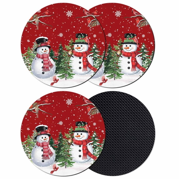 Red Snowman Christmas Coasters Set of 4, Absorbent Coasters for Drinks, Xmas Tree Snowflake Winter Birds Coaster for Desk Coffee Table Protection, Home Decor House Warming Gifts 4"