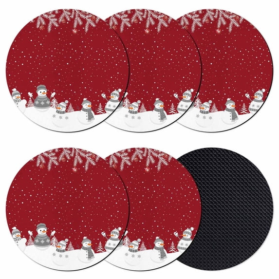 Red Snowman Christmas Coasters Set of 6, Absorbent Coasters for Drinks, Winter Snowflake Pine Xmas Tree Coaster for Desk Coffee Table Protection, Home Decor House Warming Gifts 4"