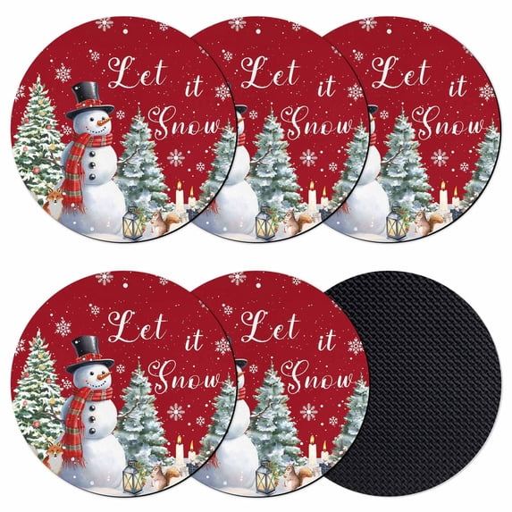 Red Snowman Christmas Coasters Set of 6, Absorbent Coasters for Drinks, Xmas Tree Snowflake Gifts Coaster for Desk Coffee Table Protection, Home Decor House Warming Gifts 4"