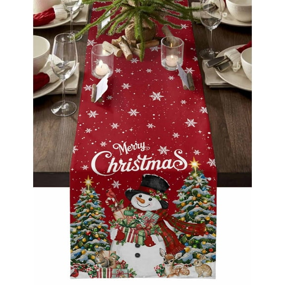 Red Snowman Christmas Dresser Scarf Farmhouse, Dining Table Decorations for Wedding/Parties, Gifts Xmas Tree Snowflake Winter Table Runner 72 Inches Long for Kitchen Dining, 13 x 72 In