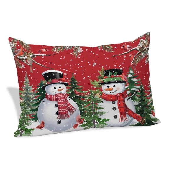 Red Snowman Christmas Pillow Covers, Linen Long Throw Pillow Case, Xmas Tree Snowflake Winter Branches Holiday Pillow Protector Decorative Cushion Cover for Living Room/Bedroom 20" x 26"