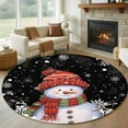 thumbnail image 1 of Red Snowman Christmas Round Area Rug 5 FT, Non Slip Bedroom Area Rug, Xmas Winter Snowflake Black Washable Soft Circular Carpet Non-Shedding Floor Mat for Kitchen Dining Room Foyer Balcony Dorm, 1 of 9