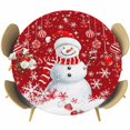 thumbnail image 1 of Red Snowman Christmas Round Tablecloth, Fitted Table Cover with Elastic for 36"-44" Round Tables, Xmas Balls Snowflake Table Cloth Outdoor Indoor Dinning Party Waterproof Tablecloths, 1 of 7