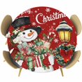 thumbnail image 1 of Red Snowman Christmas Round Tablecloth, Fitted Table Cover with Elastic for 36"-44" Round Tables, Xmas Snowflake Botanical Table Cloth Outdoor Indoor Dinning Party Waterproof Tablecloths, 1 of 7