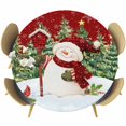 thumbnail image 1 of Red Snowman Christmas Round Tablecloth, Fitted Table Cover with Elastic for 45"-54" Round Tables, Green Xmas Tree Snowflake Winter Table Cloth Outdoor Indoor Dinning Party Waterproof Tablecloths, 1 of 7