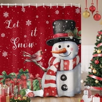 Red Snowman Christmas Shower Curtain, Winter Snowflake Xmas Gifts Waterproof Fabric Shower Curtains with 12 Hooks, Bathroom Curtain Set for Bathroom Accessories Decor, 36 x 72 Inches