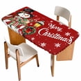 thumbnail image 1 of Red Snowman Christmas Table Cloths for 3 Foot Rectangle Tables, Xmas Snowflake Botanical Patio Waterproof Elastic Fitted Tablecloths, Washable Rectangular Table Cover for Camping, 1 of 8