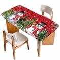 thumbnail image 1 of Red Snowman Christmas Table Cloths for 4 Foot Rectangle Tables, Xmas Tree Snowflake Winter Branches Patio Waterproof Elastic Fitted Tablecloths, Washable Rectangular Table Cover for Camping, 1 of 8
