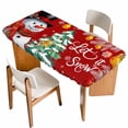 thumbnail image 1 of Red Snowman Christmas Table Cloths for 5 Foot Rectangle Tables, Xmas Tree Ball Snowflake Winter Patio Waterproof Elastic Fitted Tablecloths, Washable Rectangular Table Cover for Camping, 1 of 8