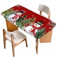 thumbnail image 1 of Red Snowman Christmas Table Cloths for 5 Foot Rectangle Tables, Xmas Tree Snowflake Winter Birds Patio Waterproof Elastic Fitted Tablecloths, Washable Rectangular Table Cover for Camping, 1 of 8